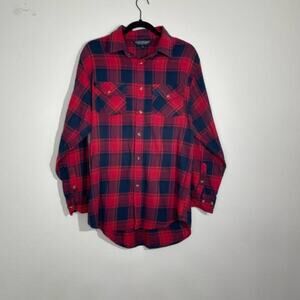 Alexander Del Rossa Red Button-Down Plaid Flannel Shirt Size Large